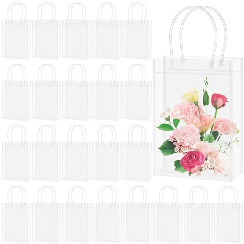 JIANTA 24 Stück Geschenktüten Durchsichtig mit Griffen, Kleine Geschenktüte | Geschenktaschen Transparent mit Henkel für Kindergeburtstag, Weihnachten, Hochzeiten (23 x 16 x 7 cm)