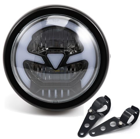 evomosa Faro moto 6.41inch LED faro anteriore per cafe racer bobber chopper faro con DRL (Luce gialla DRL)