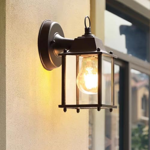 Aplique de pared de estilo campestre rústico, Lámpara de exterior antigua, iluminación de terraza en forma Clásica, Negro E27 Vidrio Aluminio IP23 Retro para Terraza Patio Jardín Porche Cuadrado
