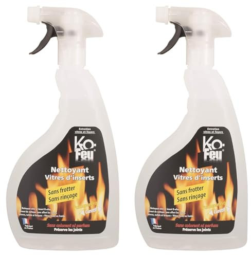 KO Feu Nettoyant vitre et insert 750 ml - vitres tièdes ou froides - dissous les goudrons et suies immédiatement (Lot de 2)