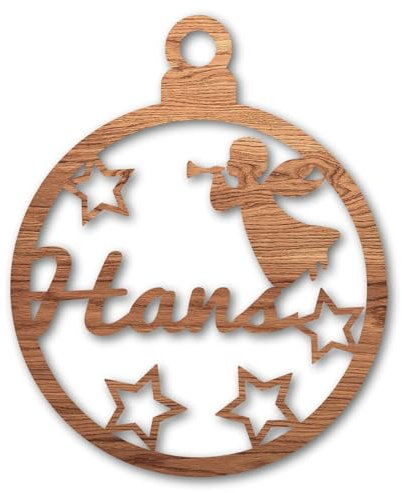 Urhome Personalisierte Ornamente Gravur - Weihnachtskugel Motiv Engel - 22 Verschiedene Motive - Holz Dunkel Braun Christbaumschmuck Anhänger 3mm Stärke für Weihnachtsbaum