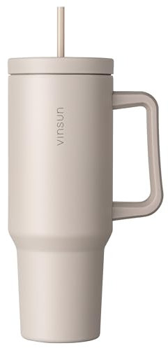 VINSUN Tazza Termica con Cannuccia e Manico 1200ml - Acciaio Inox, Doppia Parete, Bevande Calde e Fredde, Senza BPA - Tazza da Viaggio per Auto, Università, Ufficio