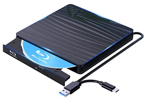 QDSYLQ Lettore Blu Ray Esterno per PC 50G, USB 3.0 & Type-C BD CD DVD unità Masterizzatore RW ROM drive per laptop Mac PC Windows 11/10/8/7/XP/Linux/MacOS 1080P HD