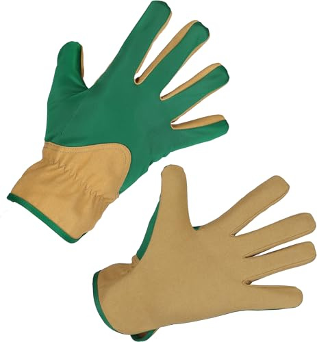 Kerbl works 1 par Guantes de jardinería, unisex, marrón/verde, talla 6/XS, para jardín, hogar, microfibra, repelentes al agua