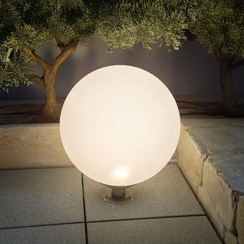 Esotec Solar Leuchtkugel Liana 40 CCT, Multicolor, Fernbedienung, Edelstahl Standfuß, Li-Ion Akku, RGB LED Gartenkugel, Solarkugel, IP44, wetterfest, Winterfest, außen, D=40cm, 102664