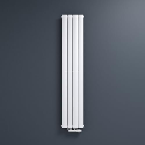 Mai & Mai Radiatore da bagno piatto, 160 x 31 cm, bianco con attacco centrale, radiatore a pannello, verticale per bagno, riscaldamento monostrato in acciaio