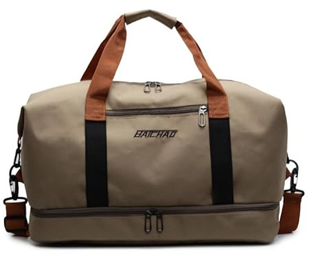 Sporttasche & Reisetasche Mit Schuhfach Nassfach Für Damen Und Herren, Large Capacity Travel Bag Leichte Trainingstasche Cocoletti wasserdichte Schwimmtasche Für Reisen, Sport, Fitness (Khaki)