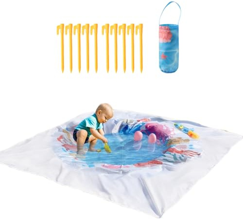 Piscine Plage Puddle,Pataugeoire Bébé Pliable avec Sac de Rangement - Tapis de Jeu d'eau Portable avec Picots Sol pour Plage Jardin Parc Camping Pique-Nique Familial en Extérieur