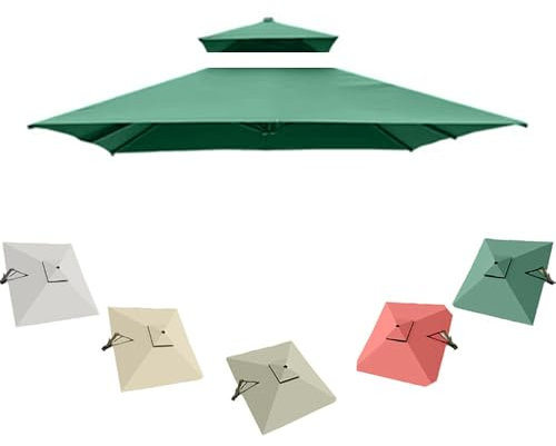 QSPNVFB 300cm Quadrato Copertura di Ricambio per Ombrellone Decentrato 8 Stecche Baldacchino per Giardino Piscina, Telo per Ombrellone da Giardino(Dark Green,3m (10') Double Top)