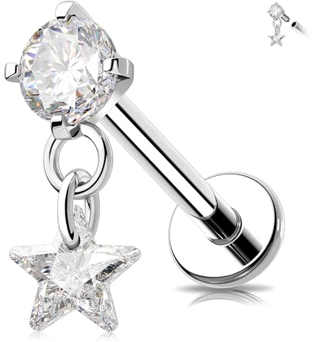 Melighting Flache Rückseite Ohrstecker baumeln Knorpel Ohrring Innengewinde Helix Ohrring CZ Labret Ohrring Tragus Piercing Schmuck