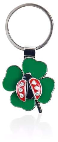 OUDQFCJ 1 Pièce Coccinelle Porte Bonheur Trefle 4 Feuilles,Porte-clé Pendentif Porte Bonheur Coccinelle Porte Clef Suspendu Décoration pour Saint Valentin Mariage Anniversaire Fête Nouvel An