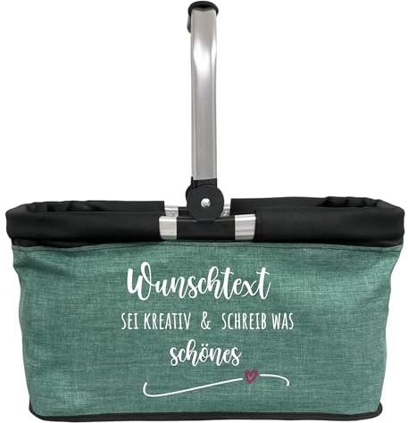 AMBERGER DESIGN by A&M Osterhage amd Einkaufskorb individuellem Text Design mit Wunschname Picknickkorb Einkaufkorb Geschenk-Unisex Tragekorb faltbar Shopping-Geschenk Einkaufstasche 20L (Salbei)
