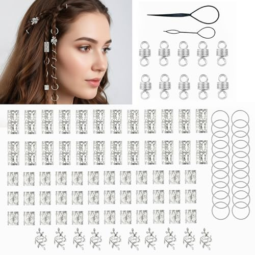 200Pcs Dreadlocks Hair Jewellery with Spiral Hairpins and Hair Beads for Braids,Alloy Braid Accessories for Women,Men,DIY Hair Style,Beard,Jewelry