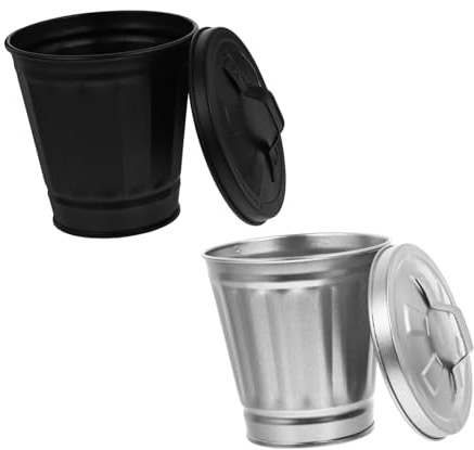 Toyvian Mini Poubelles en Fer Design Simple et Décoratif avec Couvercle Lot de 2 Conteneur à Déchets Compact et Pratique pour Bureau, la Cuisine ou Chambre