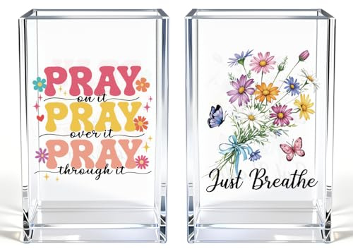 Vgrti Just breathe 2 Pack Acrylic Cosmetic Pencil Pen Holder Cup, Hope Inspirational Makeup Brush Organizer Holder, Women Faith Gifts, Christian Encouragement Gifts for Women Mom Daughter Teacher