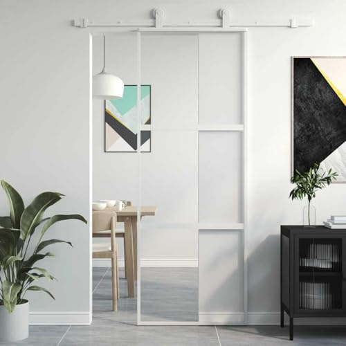 QJBSAVVA Glas-Schiebetür Weiß 76x205 cm Hartglas 5 mm Aluminiumrahmen Modernes Design platzsparend leise für Wohnzimmer Flur Büro Küche