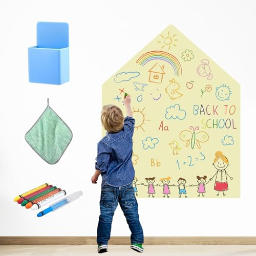Magnettavla för barn 100 x 80 cm, Magnetvägg för barn, Självhäftande magnetvägg för pojkar flickor med 6 kritastift, 1 rengöringsduk, 1 kritaställ, 1 förvaringslåda