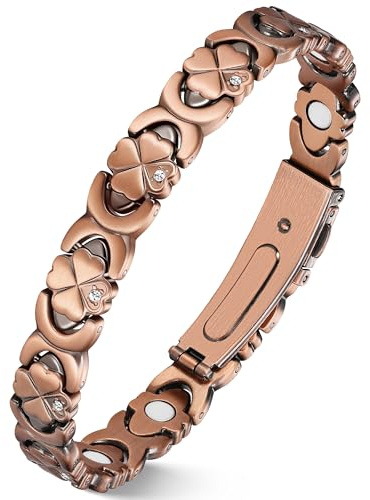 Jecanori Copper Bracelet for Women, Adjustable Magnetic Bracelets for Women Lucky Clover Accessory Adjustable Length,With Removal Tool and Jewelry Box,Vintage