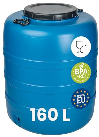 Garronda Bidón de Agua 160 L Barril HDPE para Alimentos GD-0186 Azul | Contenedor y depósito para agua y alimentos, ideal para almacenamiento, fermentación y recogida de lluvia; plástico HDPE