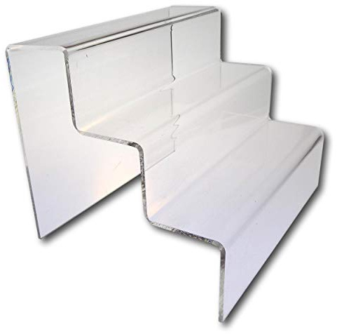 EPOSGEAR Three (3) Step Tier Clear or Coloured Acrylic Plastic Retail Riser Counter Display Plinth Stands - Perfect for Shops, Stalls, Ornaments, Models etc (Clear, Medium)