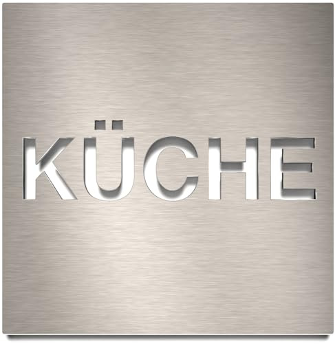 Edelstahl Hinweis-Schild Küche - selbstklebend & pflegeleicht - Design Piktogramm - Türschild H-64-E
