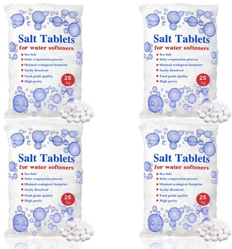 25 Kg Salt Tablets | Water Softener | Food Grade | Compatible to All Water Softner Machines 100% Genuine British Salt Tablet, Tablet Salt of Premium Quality (4 Bags)