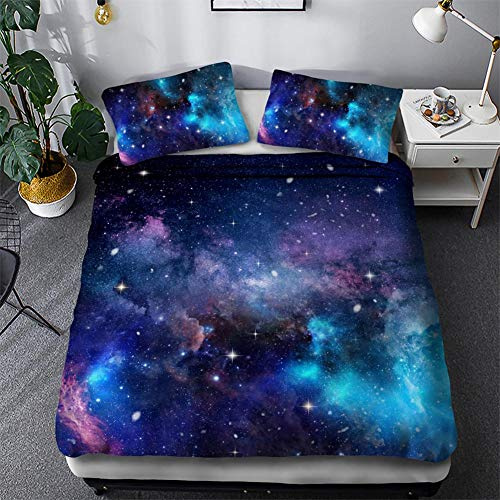 Timiany Linge De Lit Housse De Couette 3D Galaxy Ensemble De Literie 3 Pièces Housses De Couette Housse De Couette en Microfibre Et 2 Taies d'oreiller (Galaxie,135x200+80x80)