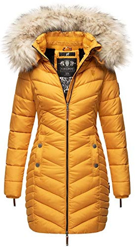 Navahoo Premium Damen Winterjacke Steppjacke Jacke lang Stepp warm Teddyfell B821 [B821-Nimal-Gelb-Gr.S]