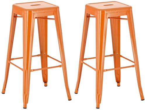 CLP Set di 2 sgabelli da Bar Joshua I Sgabelli da Bar impilabili in Metallo I Sgabelli da Bar con poggiapiedi I Altezza Seduta 76 cm I Sgabello impilabile, Colore:Arancione