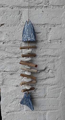 Deko-Impresion Fishbone Dekohänger Fisch Holz Natur Treibholz Steine 50 cm