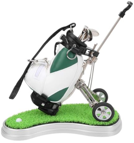 Desktop Golf Bag, Golf Pen Bag Holder Desktop Golf Pen Set mit 3 Kugelschreibern und Mini Bag Alloy Golf Pen Bag mit Basis Golf Souvenirs