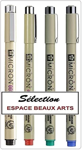PIGMA MICRON Sakura Fineliner 0.05 Farben, 4 Stück,Rot, Grün, Blau, Black