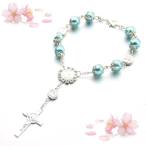 Floatdream Kreuz Christian Rosenkranz Armband, Kreuz Christian Armband, Kreuzperlenarmband, für Geburtstage, Konfirmationen, Kommunionen, Taufen, Partys