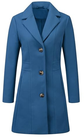 Allegra K Women's Trench Coats Single Breasted Long Outerwear Winter Coat Dusty Blue S