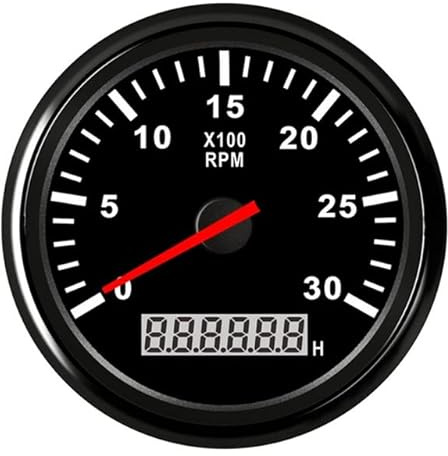 Geloo 85 mm marin hastighetsmätare, vattentät, 0–3 000 varv/min, utombordsare, för dieselmotor, bil, lastbil, båt, varvtalsmätare, 12 V/24 V med LCD-timmätare, röd bakgrundsbelysning