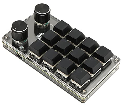 Fockety One Handed Mechanical Keyboard, 12 Key Wireless DIY Programmable Macro Keyboard with 2 Knobs, Wired USB Multifunction Red Switch Macro Keyboard for Games, Office, Media