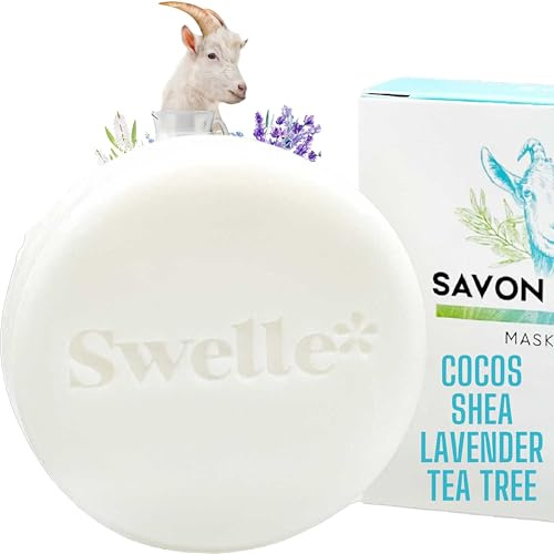 SWELLE Ziegenmilchseife Gesicht mit Honig 110g, Feste Duschseife mit Sheabutter, Natürliche Gesichtsreinigung und Körperseife, Peeling Bar Soap für Akne und Ekzeme