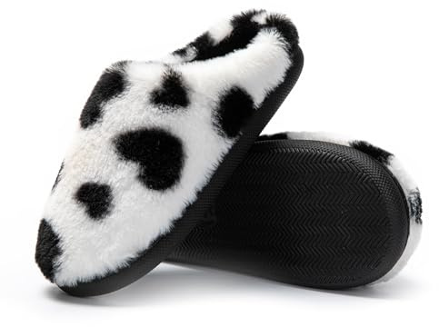 JOMIX Zapatillas Casa Mujer Invierno Con Peluche Cómodas Pantuflas Cerradas, Estampado de Corazón, Blanco, 41 EU
