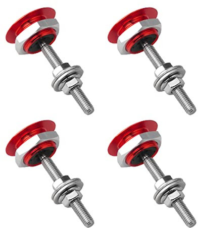 JNNJ 4 Stück Schnellverschluss-Haubenstifte, Druckknopf Haubenschloss, Universal-Autohaubenstift, Motorhaubenschloss, Stoßstangenclip, Aluminiumlegierung(Rot)