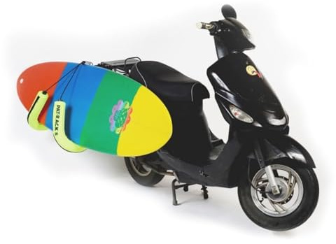PAT RACKS Deluxe Motorcycle/Scooter Surfboard Rack (w/Luggage Rack) - 2 Arm Carrier, Thick Protective Foam, Adjustable Seat Post Attachment, Fast Easy Install - Shortboard, Skimboard, Bodyboard
