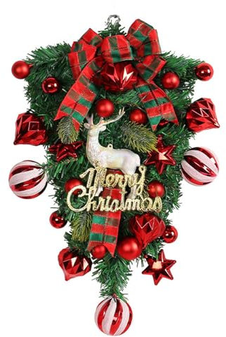 Homnova Weihnachtsgirlande, Dekoriert Mit Schneebedeckten Girlanden, Weihnachts-Elch-Umgedrehte Baum-Girlande Für Treppen, Kamine, Dekorationen Im Innen- Und Außenbereich,48.5 * 32cm