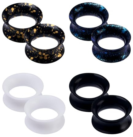 Longbeauty 8 Pcs/12 Pcs Set Schwarz Weiß Silikon Ohr Tunnel Set mit Punkten Ohr Piercing Schmuck 6mm-16mm