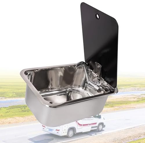 TRUNXUCL Wohnmobil-Einbauwaschbecken, Einzelwaschbecken aus Edelstahl mit Kalt und Warmwasserhahn, Multifunktionales Handwaschbecken für Bars, Imbisswagen, Boote (Size : 28x38x14.5cm/11.0x15.0x5.7in)