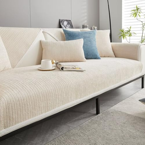 Sofa Überzug, Couch Überzug L Form 1/2/3/4 Sitzer, Sofa Cover Sofabezug Ecksofa Rutschfeste Sofaschoner, Sofadecken für Sitzfläche, Universelle Sofa Überwurf,Beige,45 x 45 cm Kopfkissenbezug