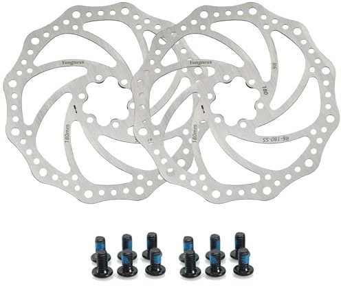 Yongness 2 Stück Fahrrad Bremsscheibe mit 12 Schrauben 140 mm/160 mm/180 mm/203 mm Fahrradbremsscheibenrotor für Citybike, MTB, Rennrad, Fahrradteile (Silber, 180mm)