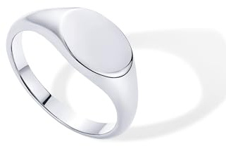 PAVOI Rhodium Plated Pinky Signet Ring for Women | Lightweight Statement Bands | Chunky Signet Stackable Rings | Size 5