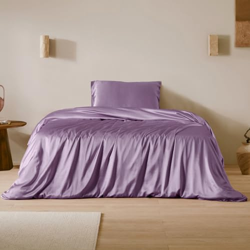 LilySilk 100% Maulbeere Seide Bettwäsche-Set 2 teilig Bettbezug 135x200cm Kissenbezug 80x80cm Unifarben 19 Momme Hypoallergen Super weich und atmungsaktiv,Lavendel