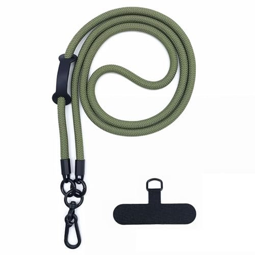 Huakaile Detachable Nylon Mobile Phone Lanyard Universal Adjustable Phone Strap Crossbody Thick Rope CellPhone Neck Strap with Hook Wrist Strap Patch for Most Smartphones （Green）