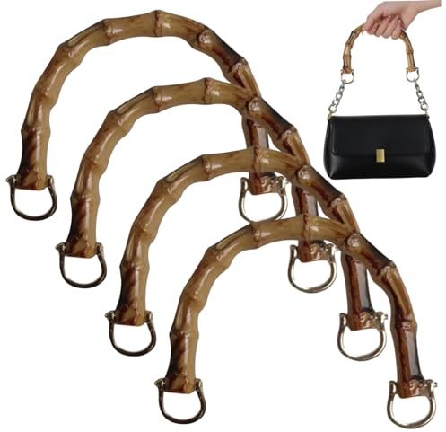 Baobiutin Manici per Borse all'Uncinetto 4 Pezzi Manici per Borse Manici per Borse bambù a Forma U Manici per Borse in Legno Decorativi con Fibbia in Metallo Dorato Manici, Manici per Borse in bambù