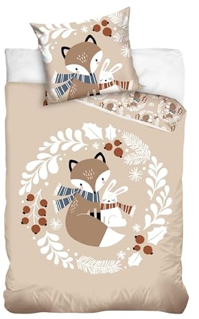 MTOnlinehandel barnsängkläder set 135 x 200 80 x 80 cm – räv & kanin höstmotiv – 100 % bomull med YKK-dragkedja – mjuk, för flickor och pojkar